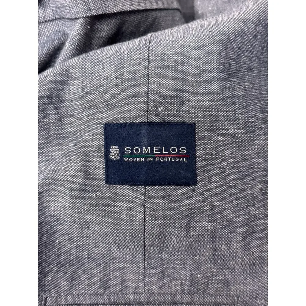 J Crew Ludlow Slim Blazer 40 R Mens Somelos Cotton Linen Blue Chambray Jacket